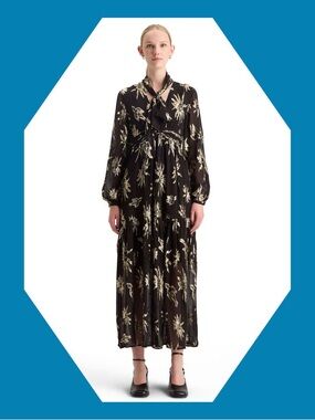 Scotch & Soda Metallic Tie Neck Maxi Dress